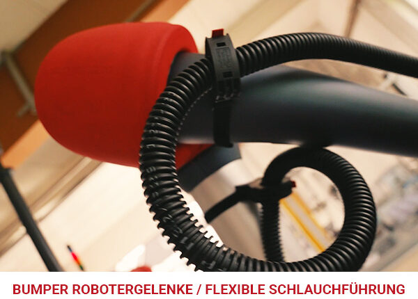 Bumper für die Roboter-Gelenke sowie flexible Schlauchführungen gehören zum serienmäßigen Umfang des PALLETIZING KIT.